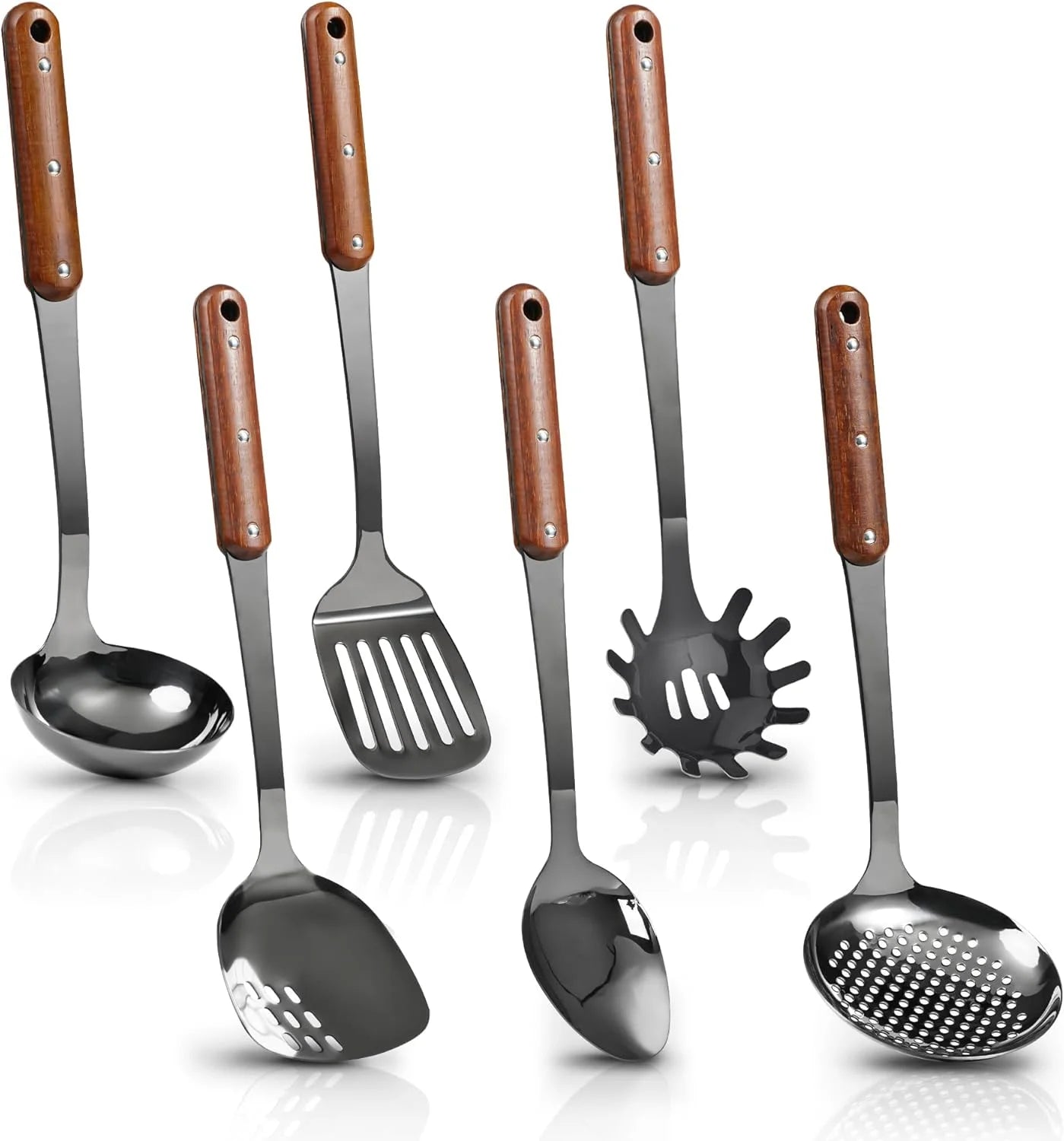 Stainless Steel Cooking Utensils Set 6 Piece Wooden Handle a7