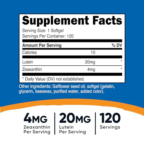 Zeaxanthin with Lutein 20mg Softgels, 120 Count k7x
