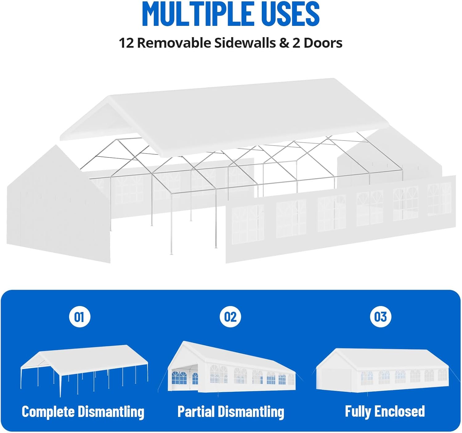 20x40 ft Party Tent Outdoor Heavy Duty Gazebo White Canopy with Removable Sidewalls q7k