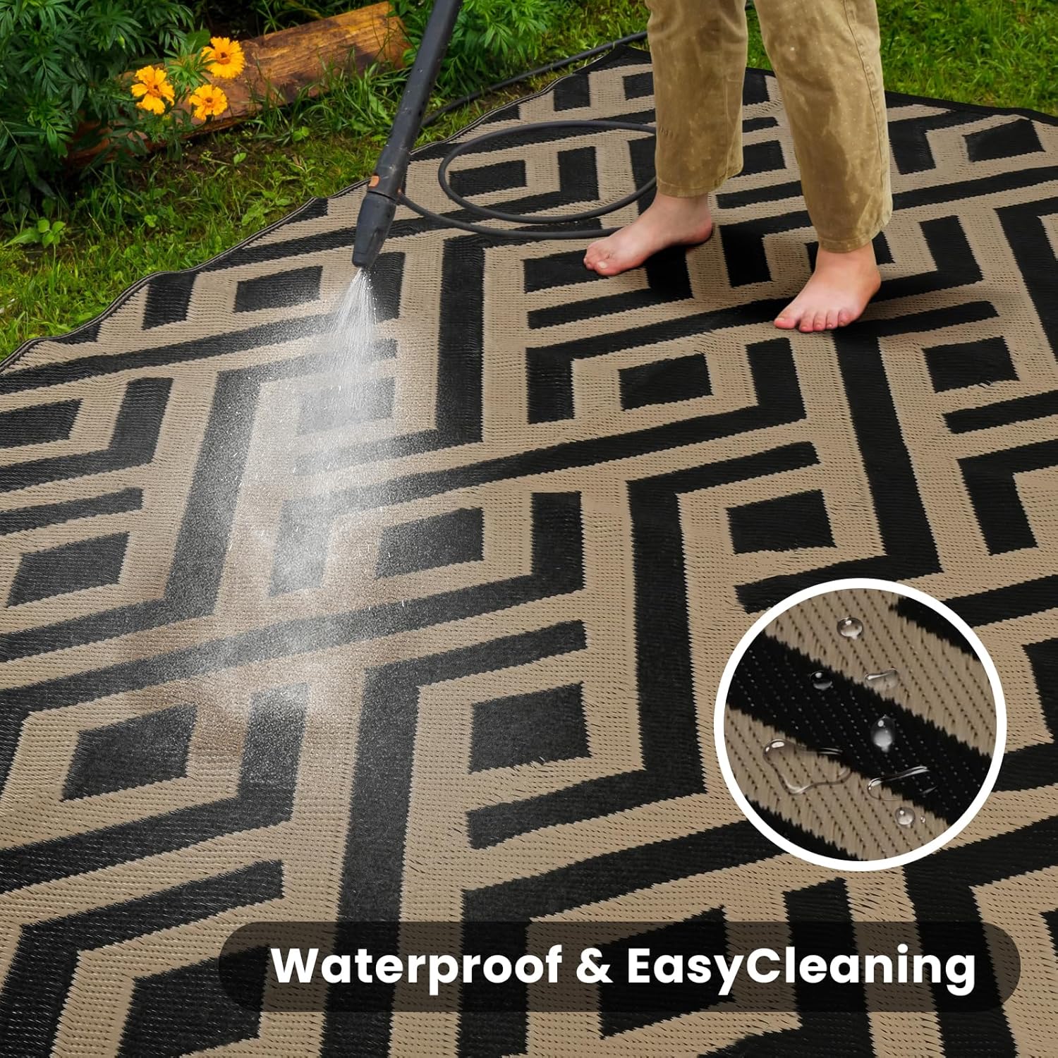 Outdoor Patio Rug with Carry Bag Waterproof Reversible Picnic Mat k7