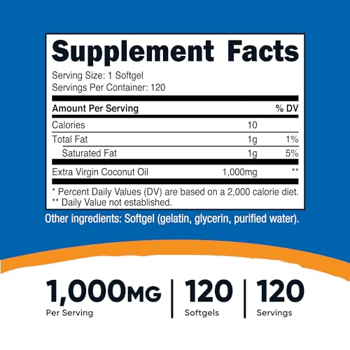 Coconut Oil Softgels 1000mg Extra Virgin Gluten Free Non-GMO k7