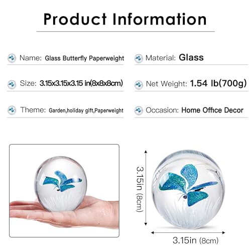 Hand Blown Glass Paperweight Ocean Decor k7m