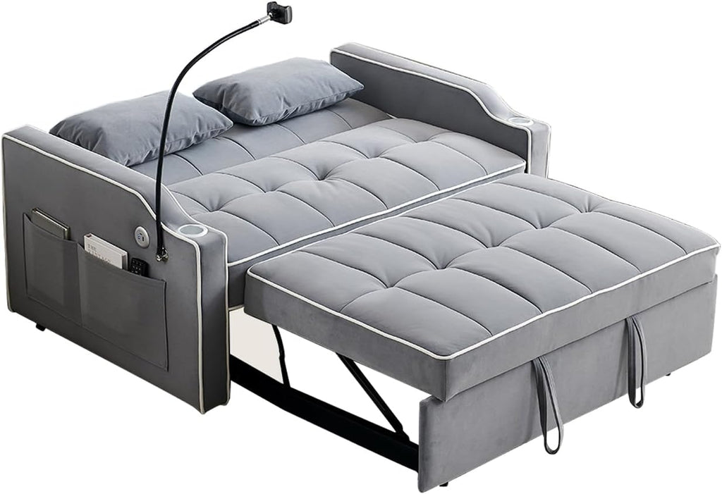 Convertible Sleeper Sofa Couch Bed Velvet Tufted Futon a7
