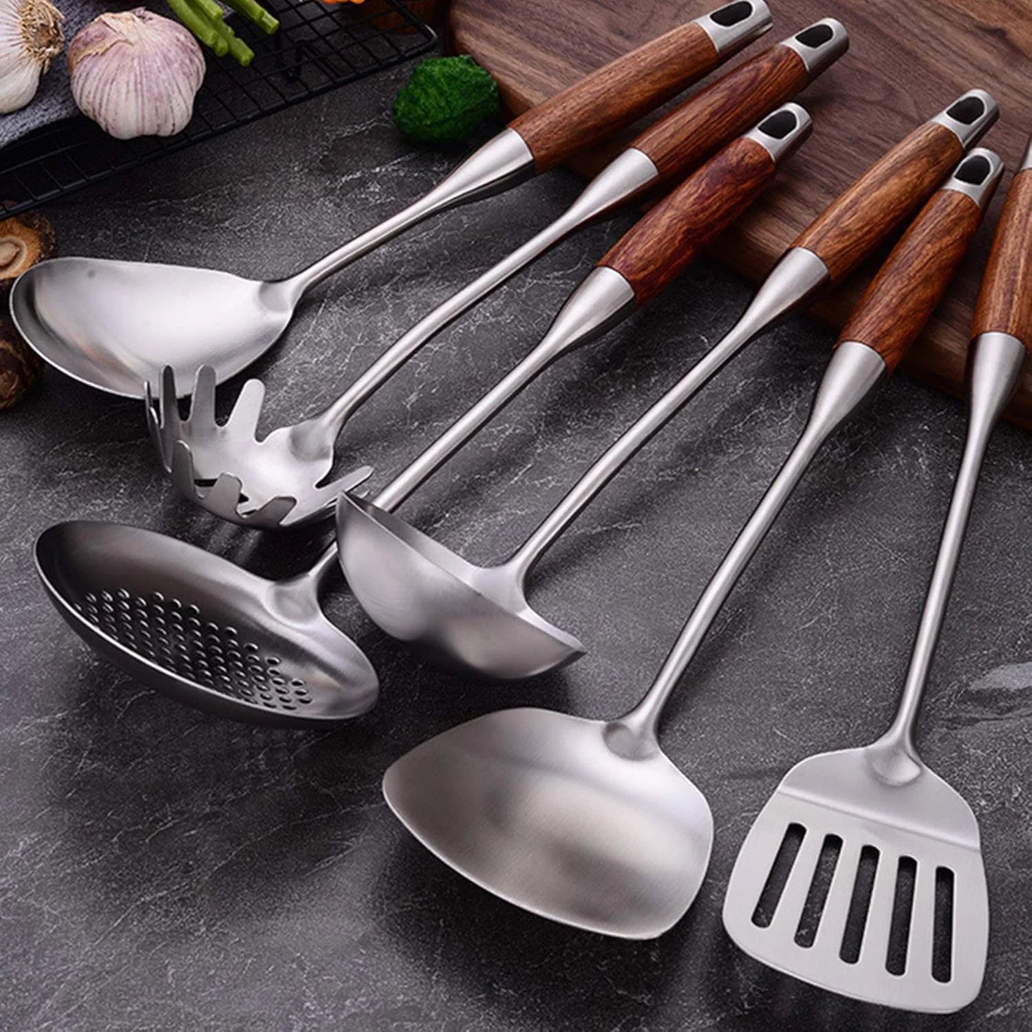 Stainless Steel Kitchen Utensils Set with Holder 7pcs a9