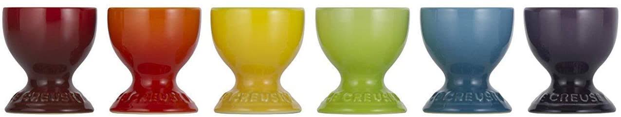 Le Creuset Stoneware Rainbow Egg Cups, Set of 6, Cherry, Volcanic, SoleiLitre, Palm, Teal and Ultra Violet