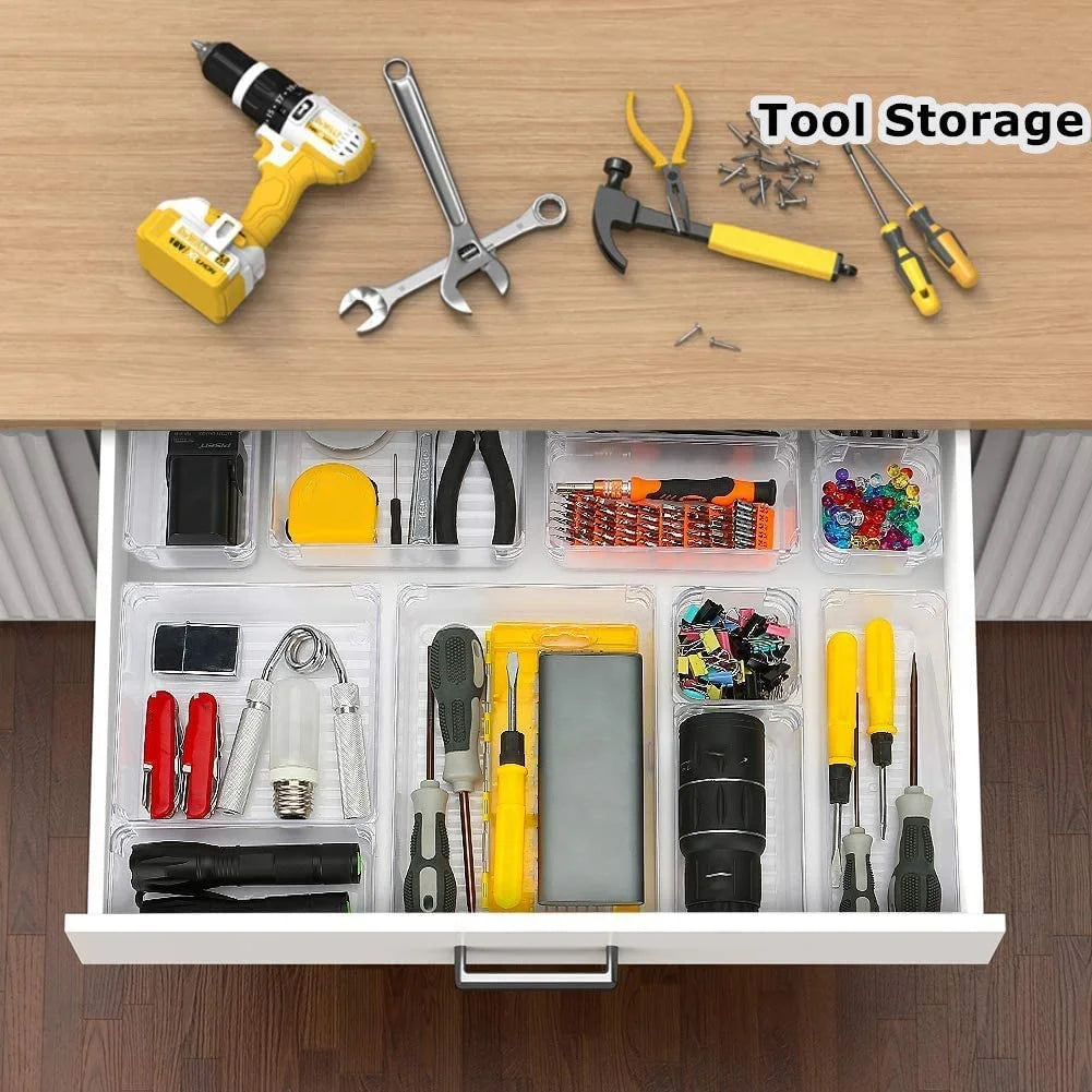 Clear Drawer Organizer Trays 4-Size Storage Boxes Set k7m