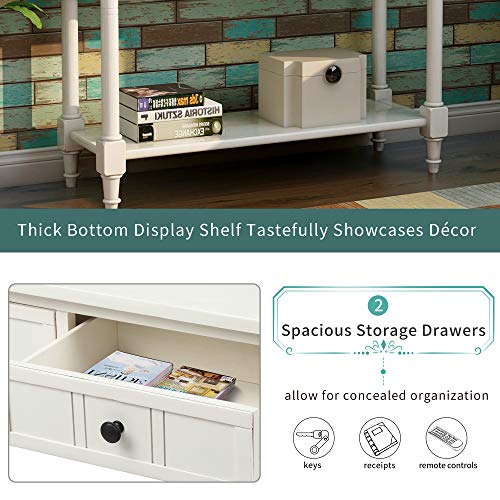 Narrow Console Table with 2 Drawers and Storage Shelf, 35.34" L Retro Wood Entryway Table Ivory k7m