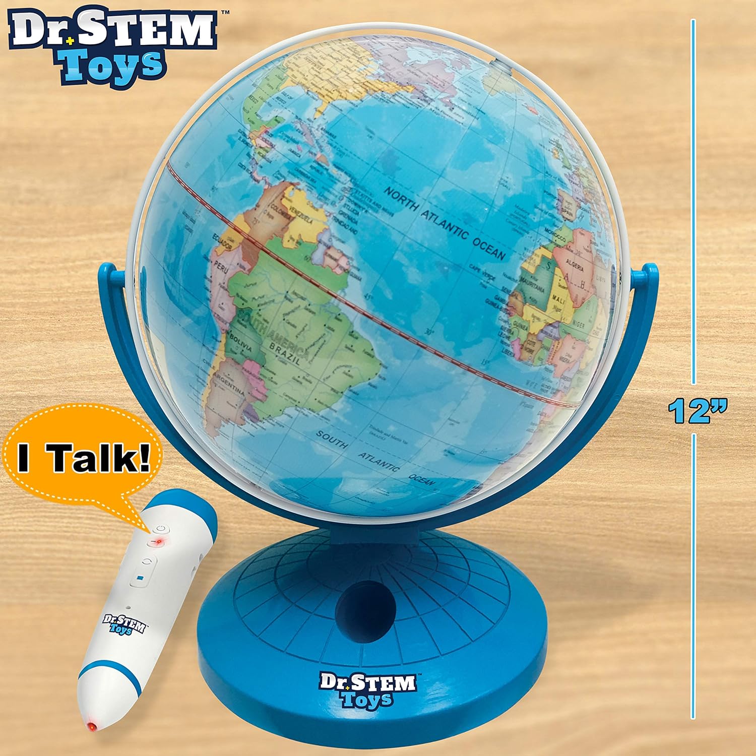 Talking World Globe with Interactive Stylus Pen and Stand, Colorful Map for Early Learning 9 Inches k7