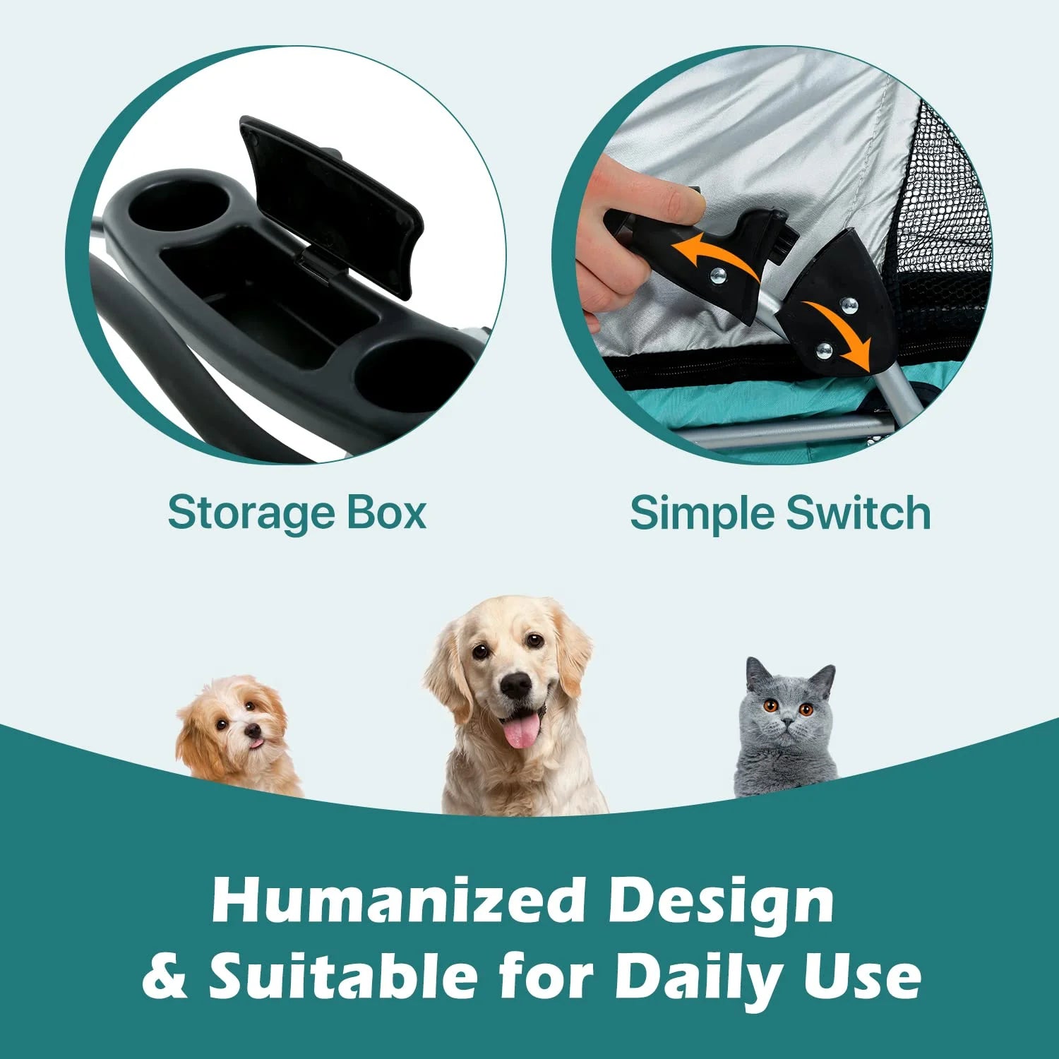 Dog Stroller Folding 4-Wheel Teal a7