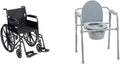 Drive Medical SSP118FA-SF Silver Sport 1 Folding Transport Wheelchair with Full Arms and Removable Swing-Away Footrest & 11148-1 Folding Steel Bedside Commode Chair