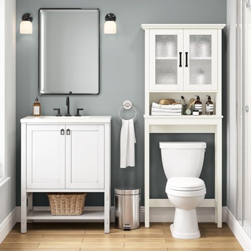 Over The Toilet Storage Cabinet with Glass Doors and Adjustable Shelf Espresso k7