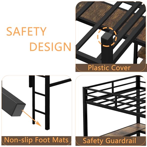 Full Size Loft Bed with Desk and Storage Shelves, Metal Frame a7