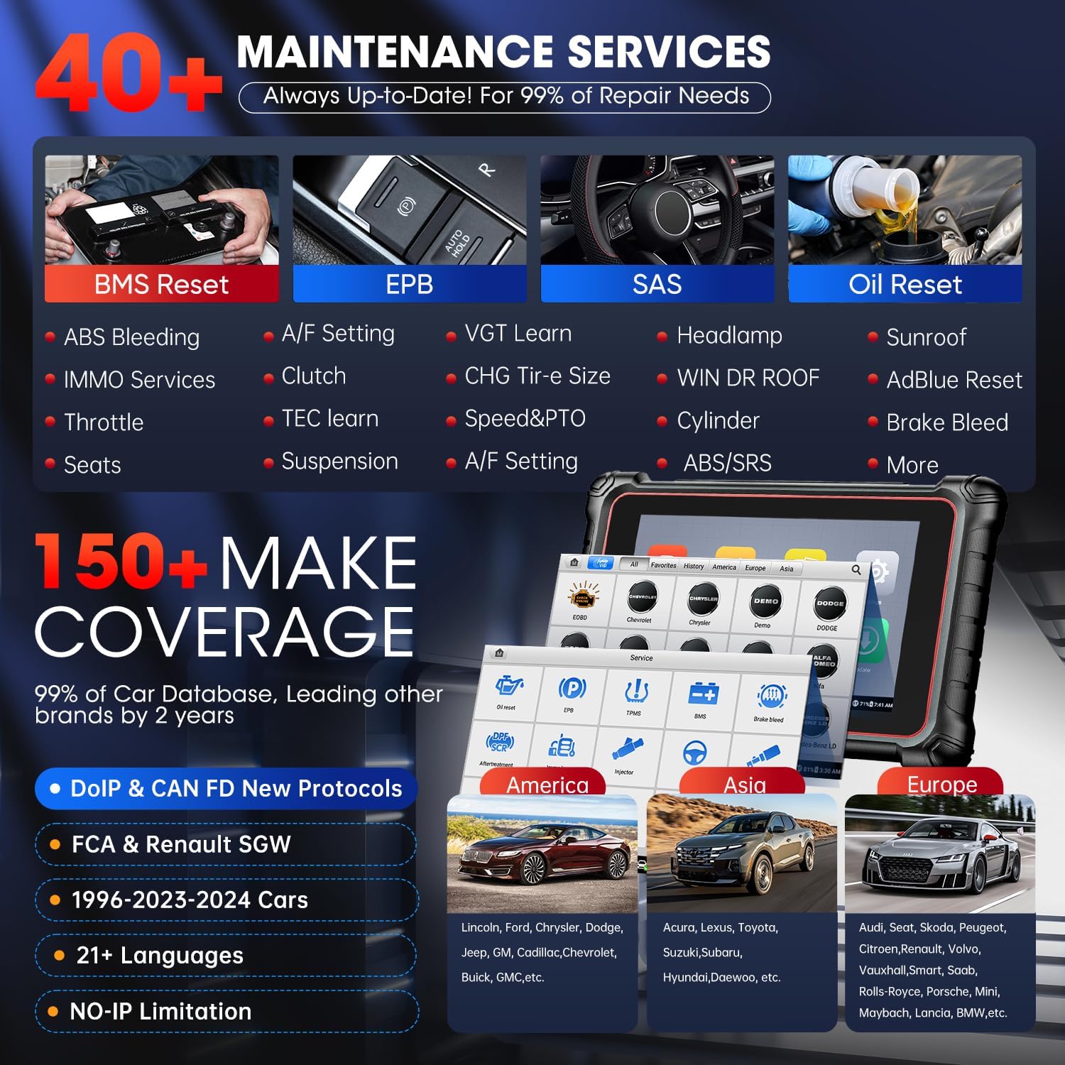OBD2 Scanner 8in Bidirectional Diagnostic Tool 40+ Reset q7k