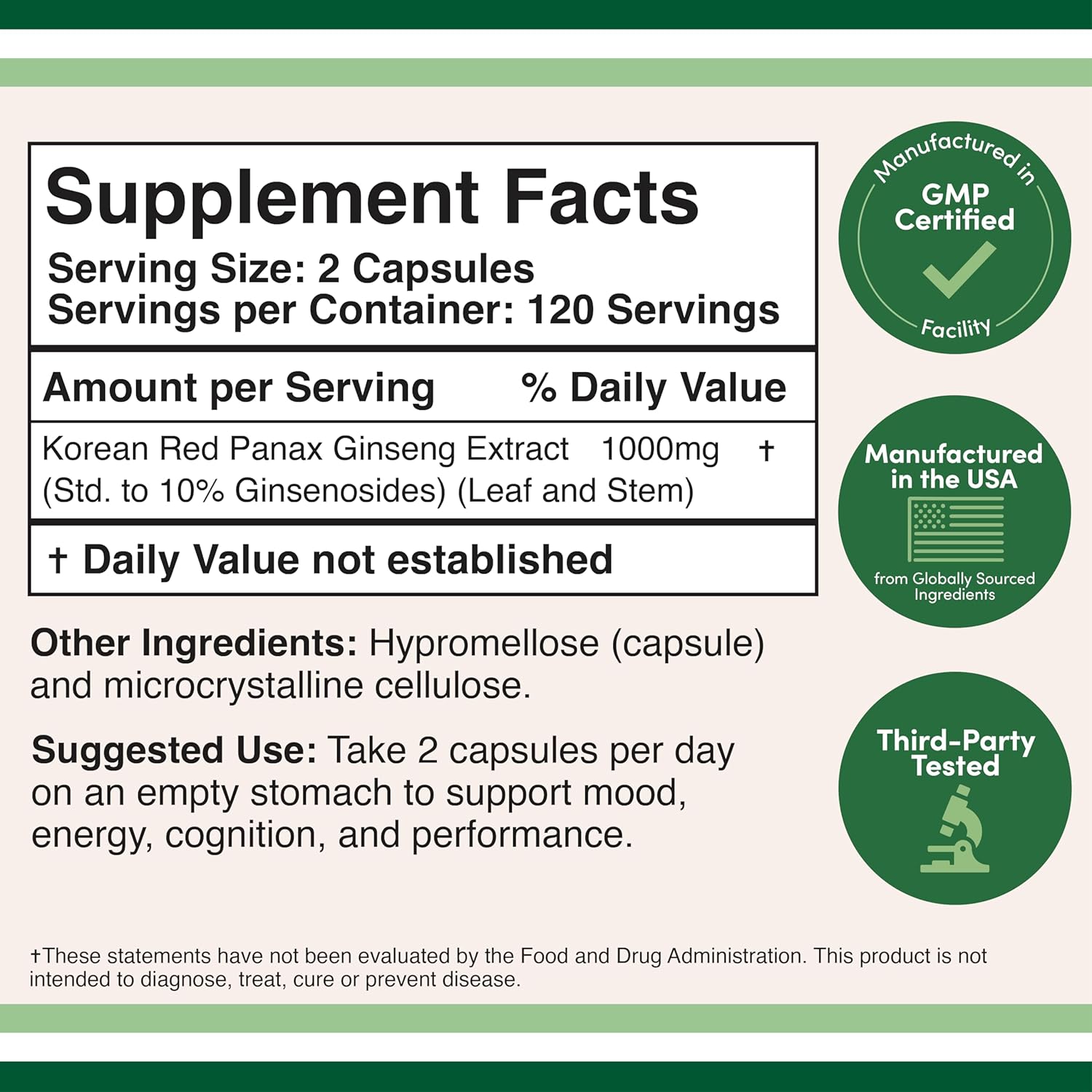 Ginseng Capsules 240 Vegan Capsules 1000mg per Serving k7