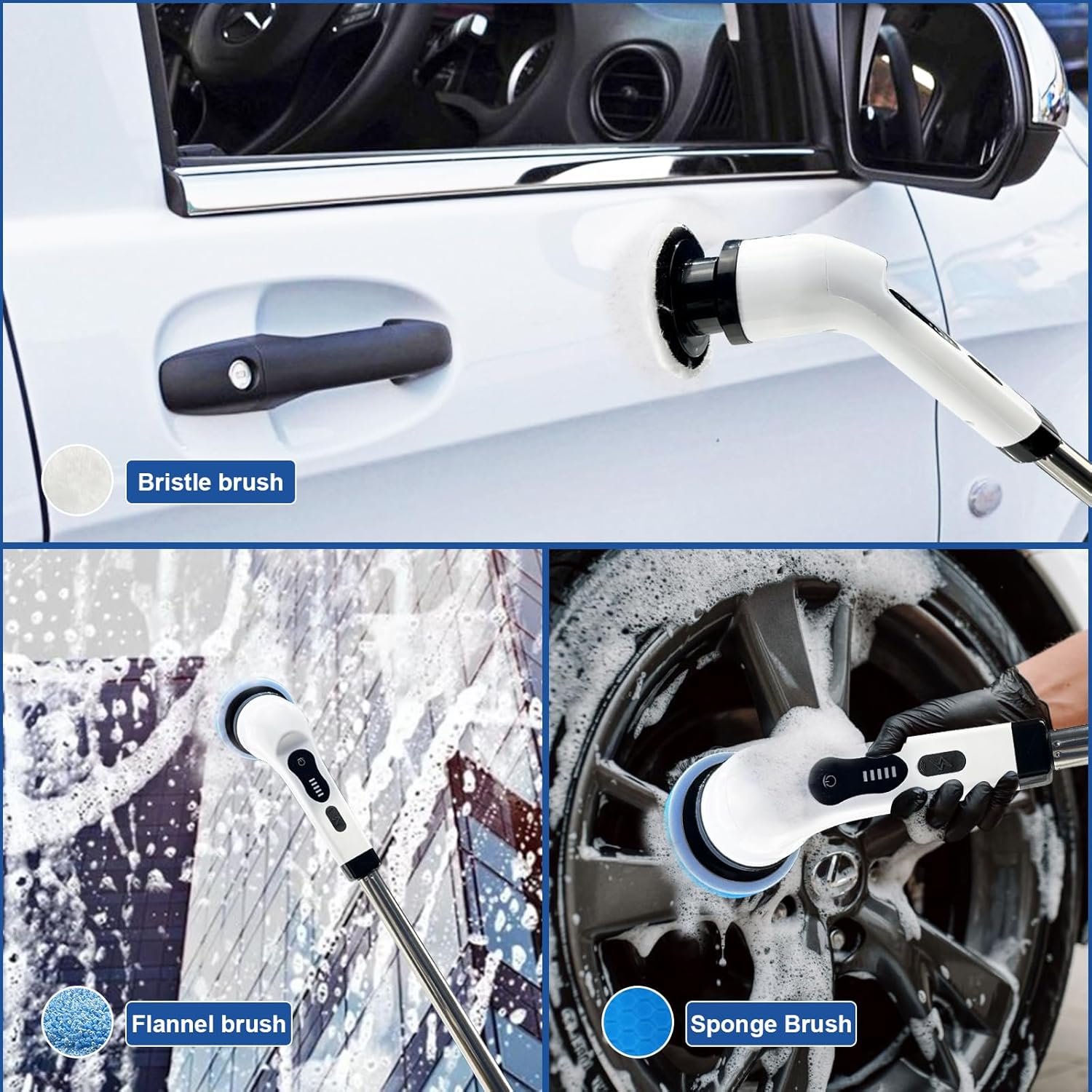 Electric Spin Scrubber Cordless Cleaning Brush with Adjustable Arm 8 Heads a7
