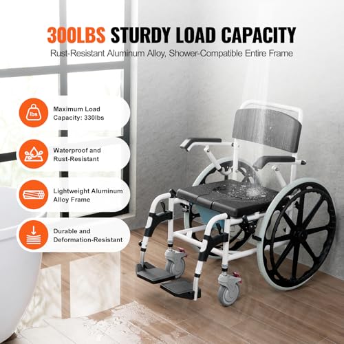 Shower Wheelchair 17.5in Aluminum Adjustable Rolling Chair with Brake a7