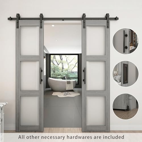 Double Glass Barn Door 21x84in with Sliding Hardware Kit White k7