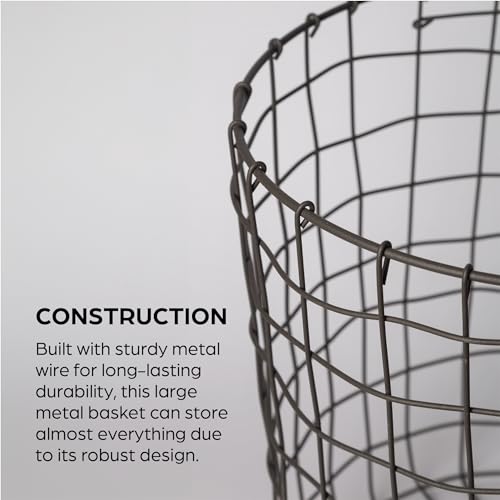 Wire basket for blankets toys pantry storage metal round organizer k7p