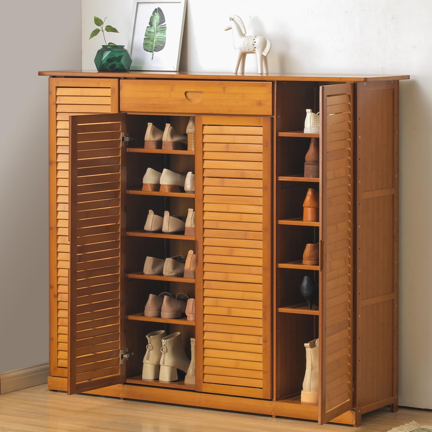 Bamboo 7-Tier Shoe Cabinet with Drawer and Boot Holder a7