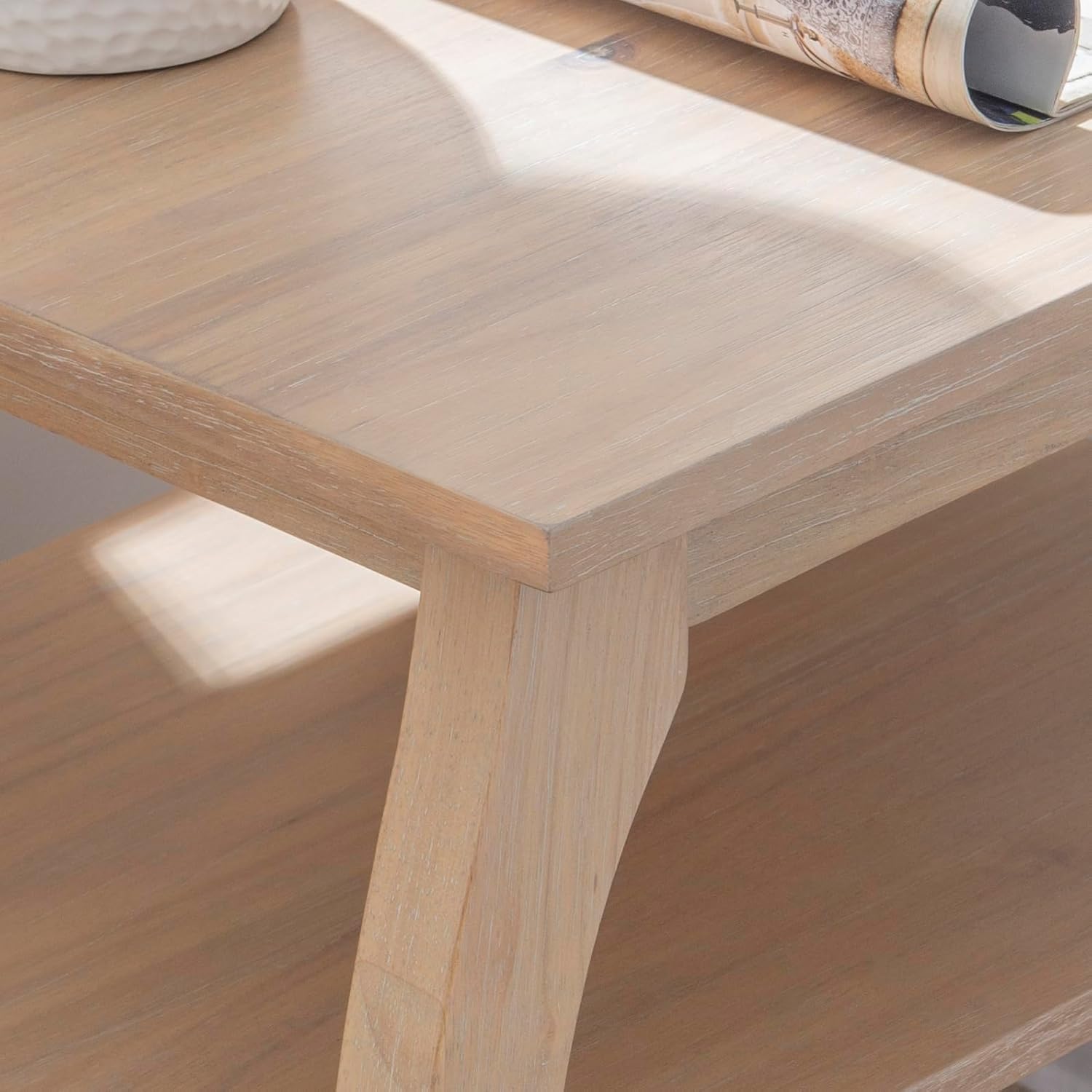 Wooden Side Table with Curved Legs and Shelves k7