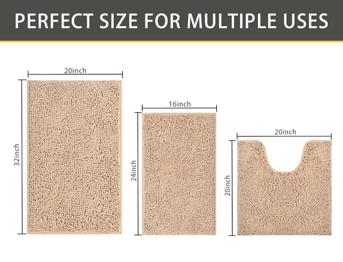 Bathroom Rug Set 3 Piece Non Slip Absorbent Shaggy Mat k7
