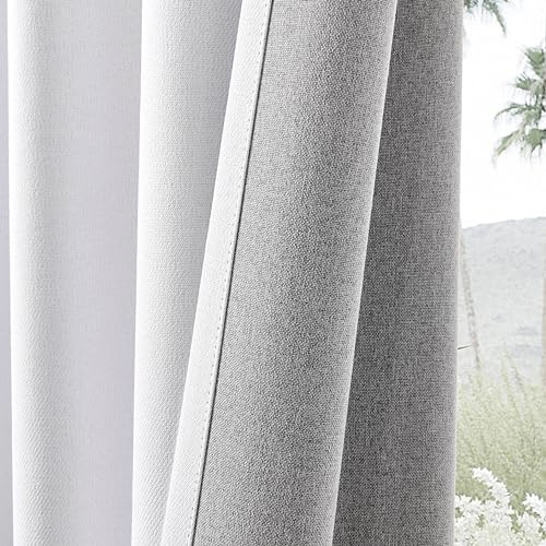 Faux Linen Blackout Curtains 84 Inch Light Grey Thermal Insulated Drapes k7