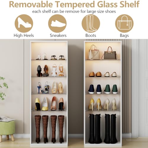Rotating Shoe Rack with Sensor Light and Glass Shelves k7m