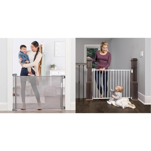 Regalo Extra Wide Retractable Baby Gate, Award Winning Brand, Expands up to 50" Wide, Easy Install & 2-in-1 Extra Wide Stairway and Hallway Walk ThroughBaby Safety Gate, Hardware Mounting, White