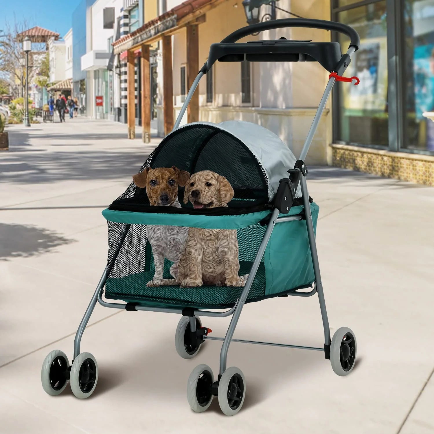 Dog Stroller Folding 4-Wheel Teal a7