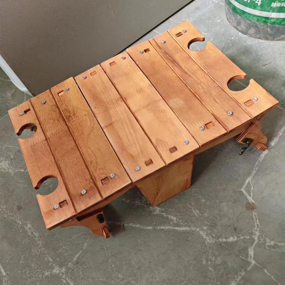 Wooden Folding Picnic Basket Table with Wine Glass Holder a7