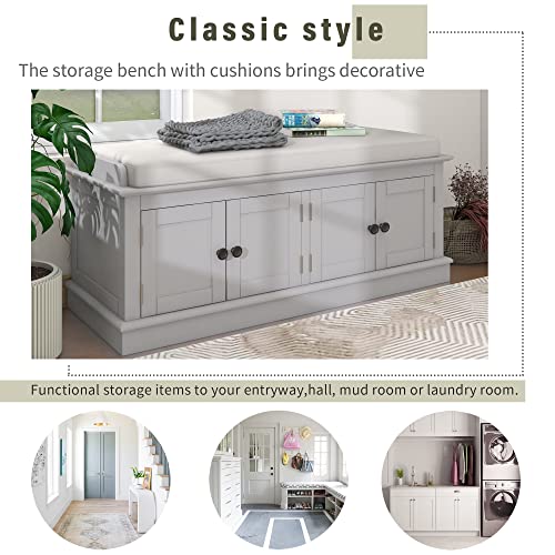 Storage Bench with 4 Doors and Adjustable Shelves Antique Navy k7m
