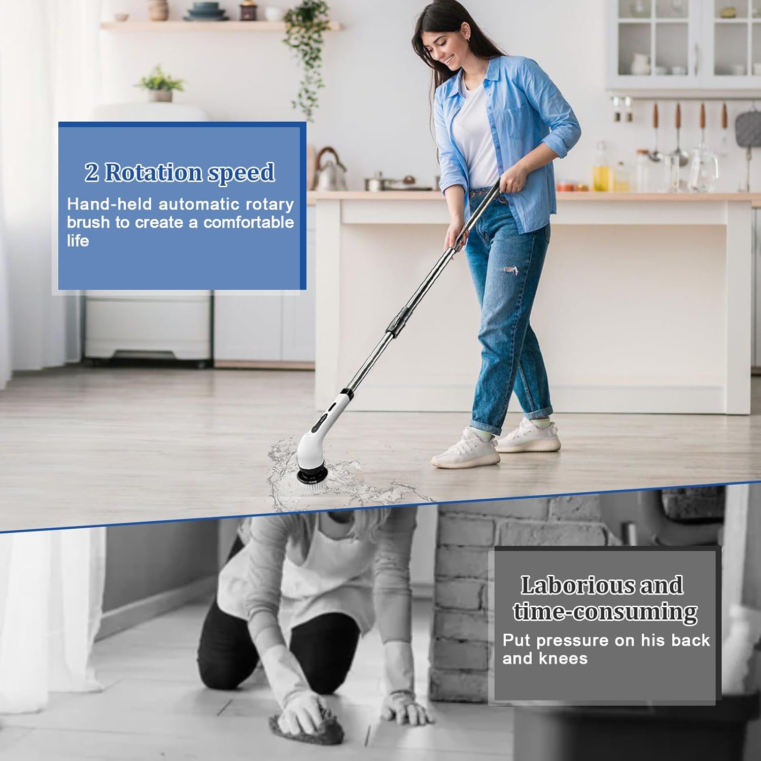 Electric Spin Scrubber Cordless Cleaning Brush with Adjustable Arm 8 Heads a7