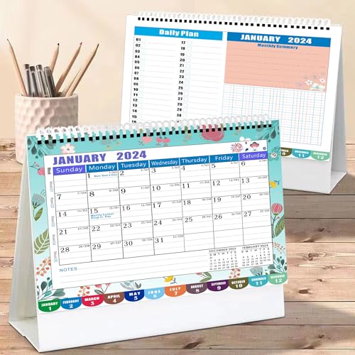 Desk Calendar 12 Months with To-Do List, Pink Floral a7