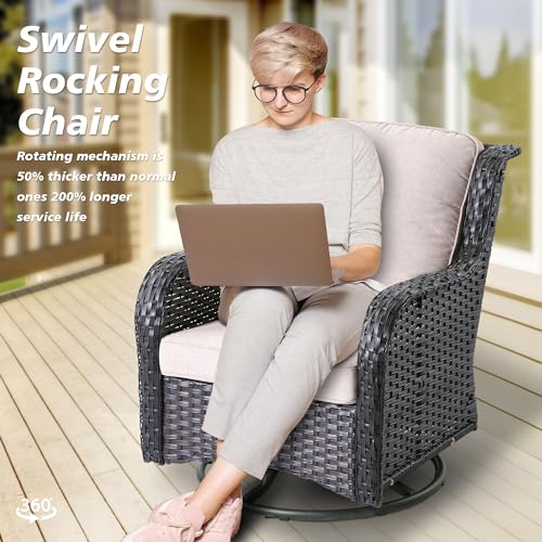 Outdoor Wicker 7-Piece Conversation Set with Swivel Chairs and Coffee Table a7