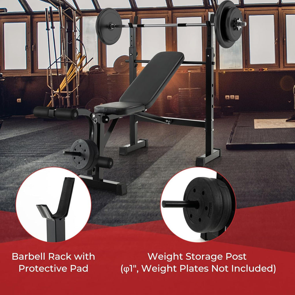 Adjustable Weight Bench Foldable with Squat Racks for Home Gym k7p