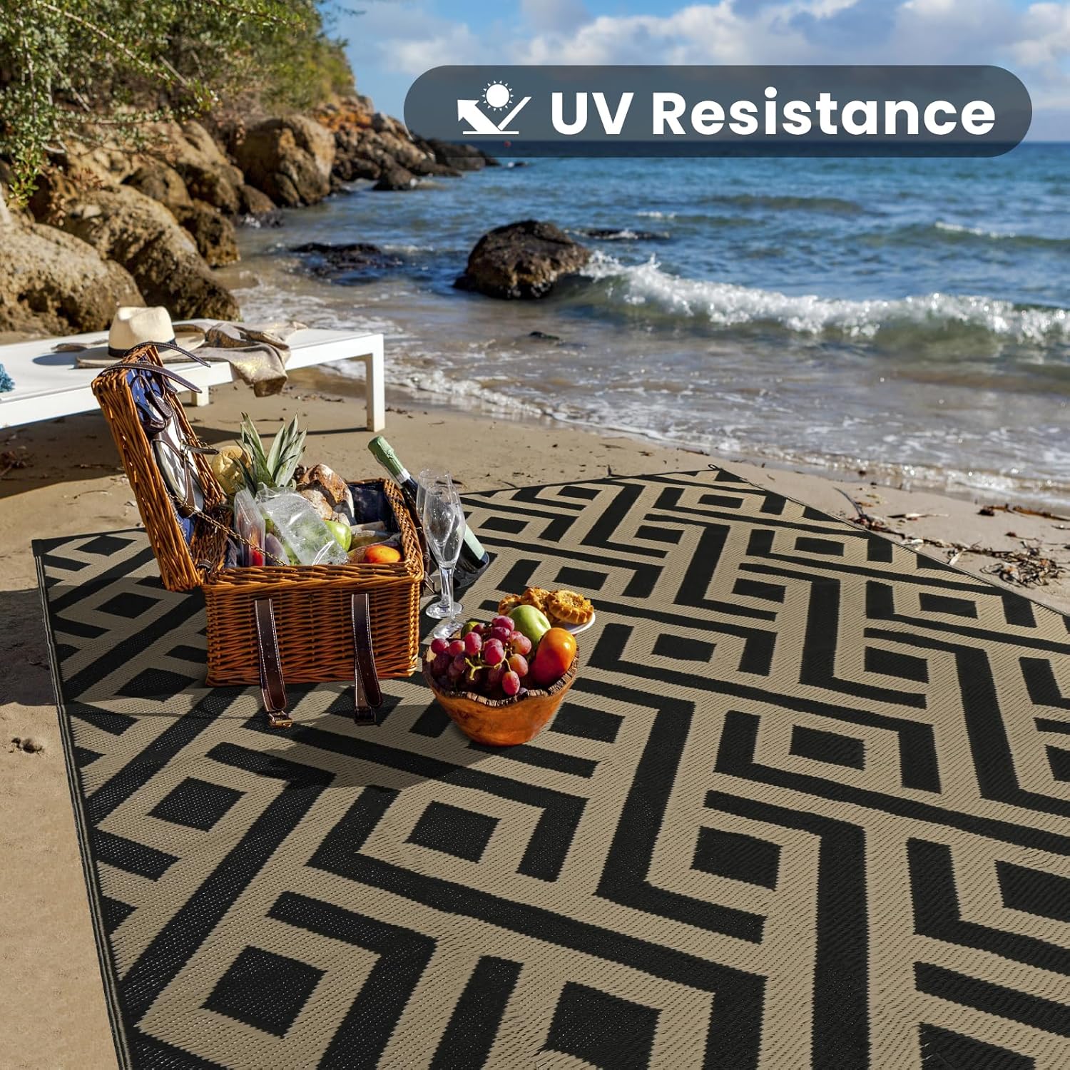 Outdoor Patio Rug with Carry Bag Waterproof Reversible Picnic Mat k7