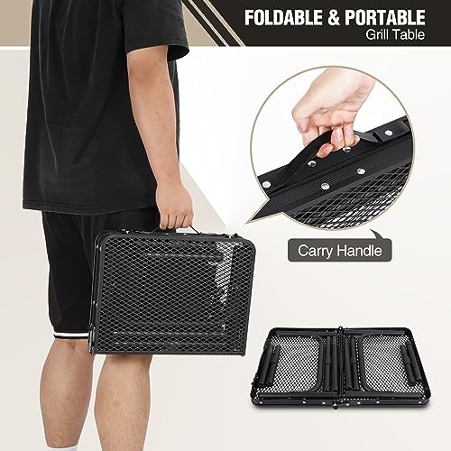 Folding Portable Grill Table for Camping BBQ Picnic, Lightweight Aluminum, Adjustable Heights 32x32 a7