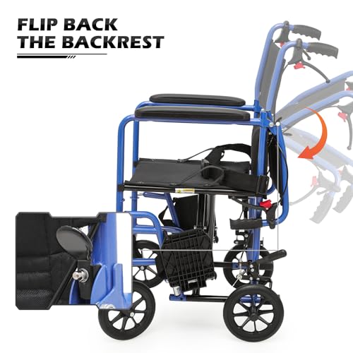 Lightweight Wheelchair for Adults with Locking Hand Brakes, Folding Back, 16 Inch Seat, 250 lbs Capacity Red k7