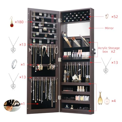 LED Jewelry Armoire with Mirror and Drawers k7m