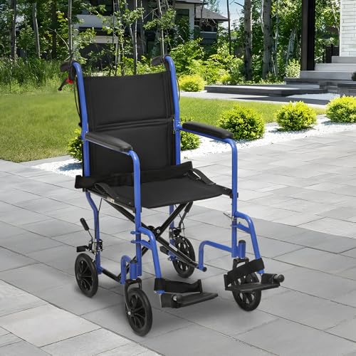 Lightweight Wheelchair for Adults with Locking Hand Brakes, Folding Back, 16 Inch Seat, 250 lbs Capacity Red k7