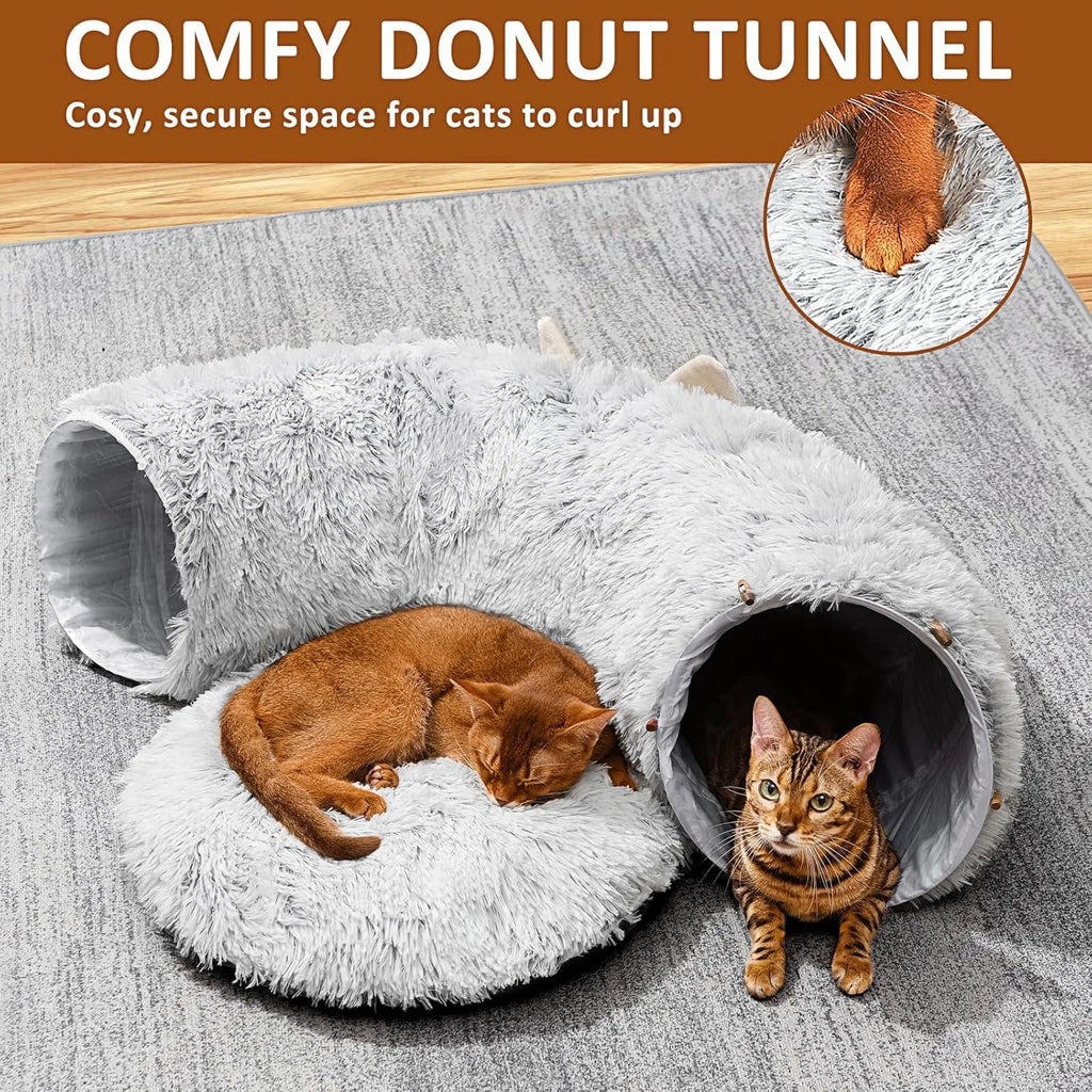 Cat Tunnel with Cat Bed for Indoor Plush Peekaboo Cave Grey k7