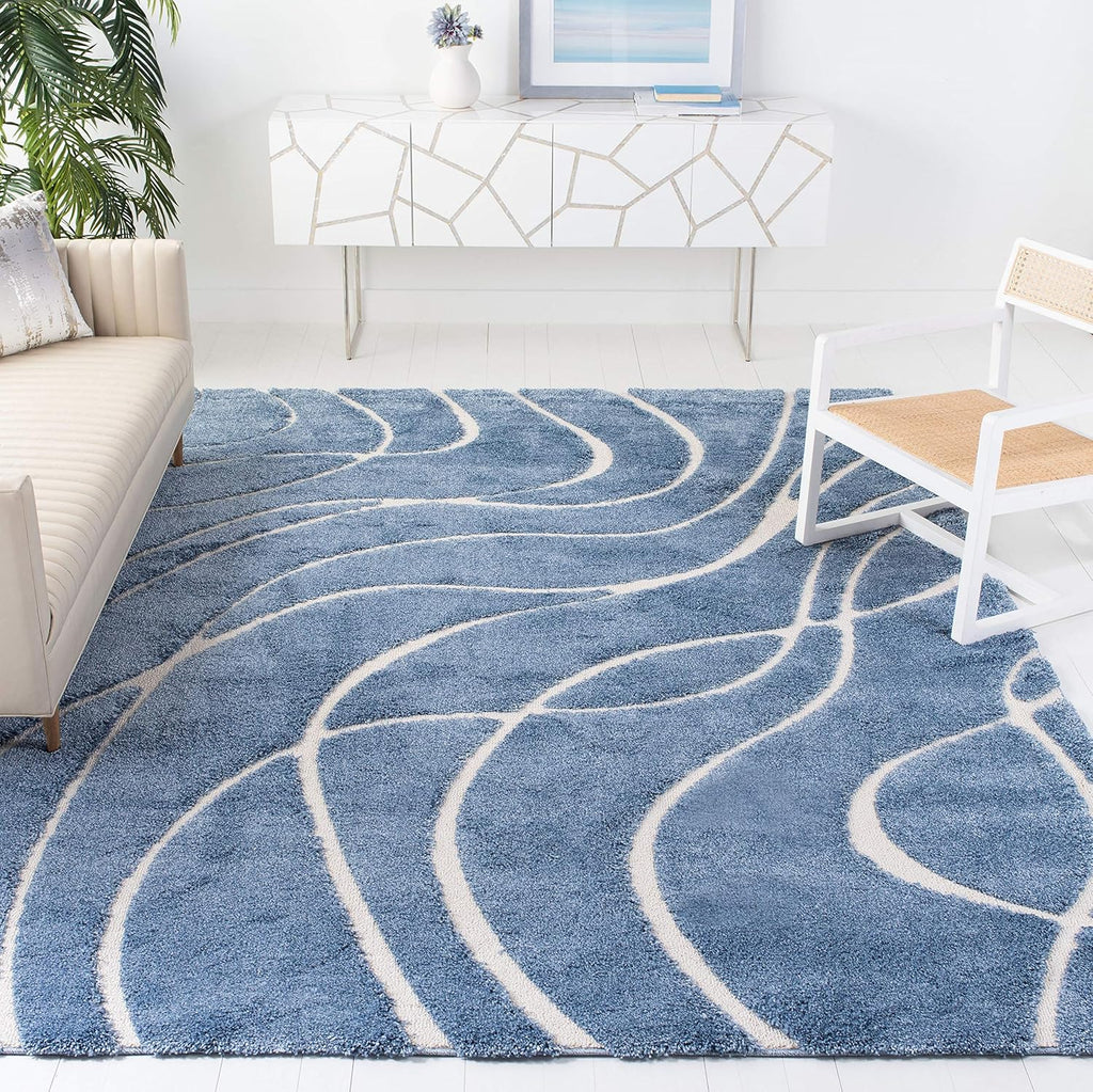 SAFAVIEH Florida Shag Collection Area Rug - 8'6" x 12', Light Blue & Cream, Non-Shedding & Easy Care, 1.2-inch Thick Ideal for High Traffic Areas in Living Room, Bedroom (SG471-6011)