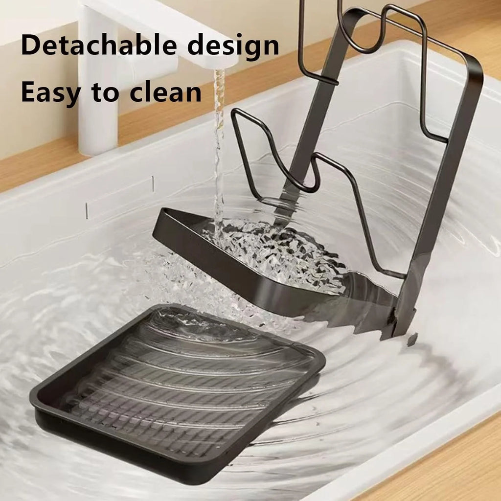 Stainless Steel Pot Lid Storage Rack with Drip Tray k7m