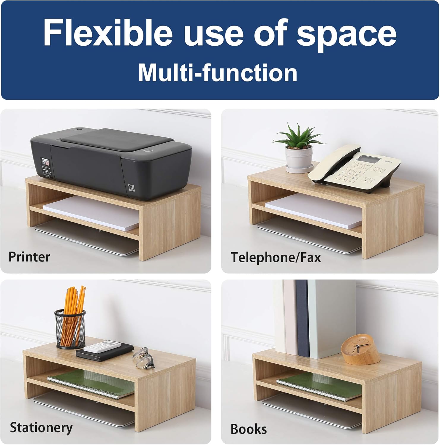 Monitor Stand with Paper Sorter Organizer, Light Wood k7m
