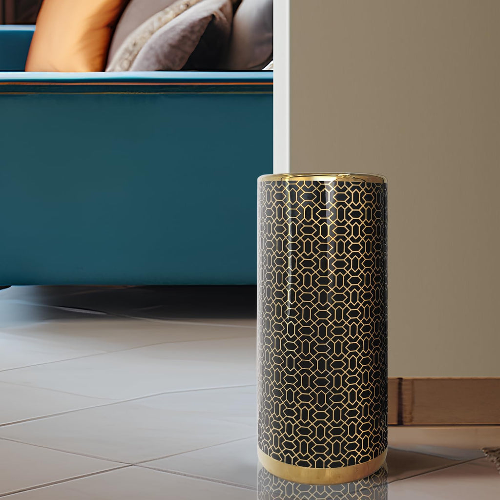 Ceramic Umbrella Stand Holder Indoor 18 Inch Black Gold k7