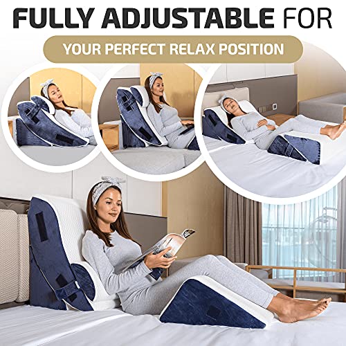 Adjustable Orthopedic Wedge Pillow Set with Leg Elevation Memory Foam Back Support Grey Cooling Fabric k7m
