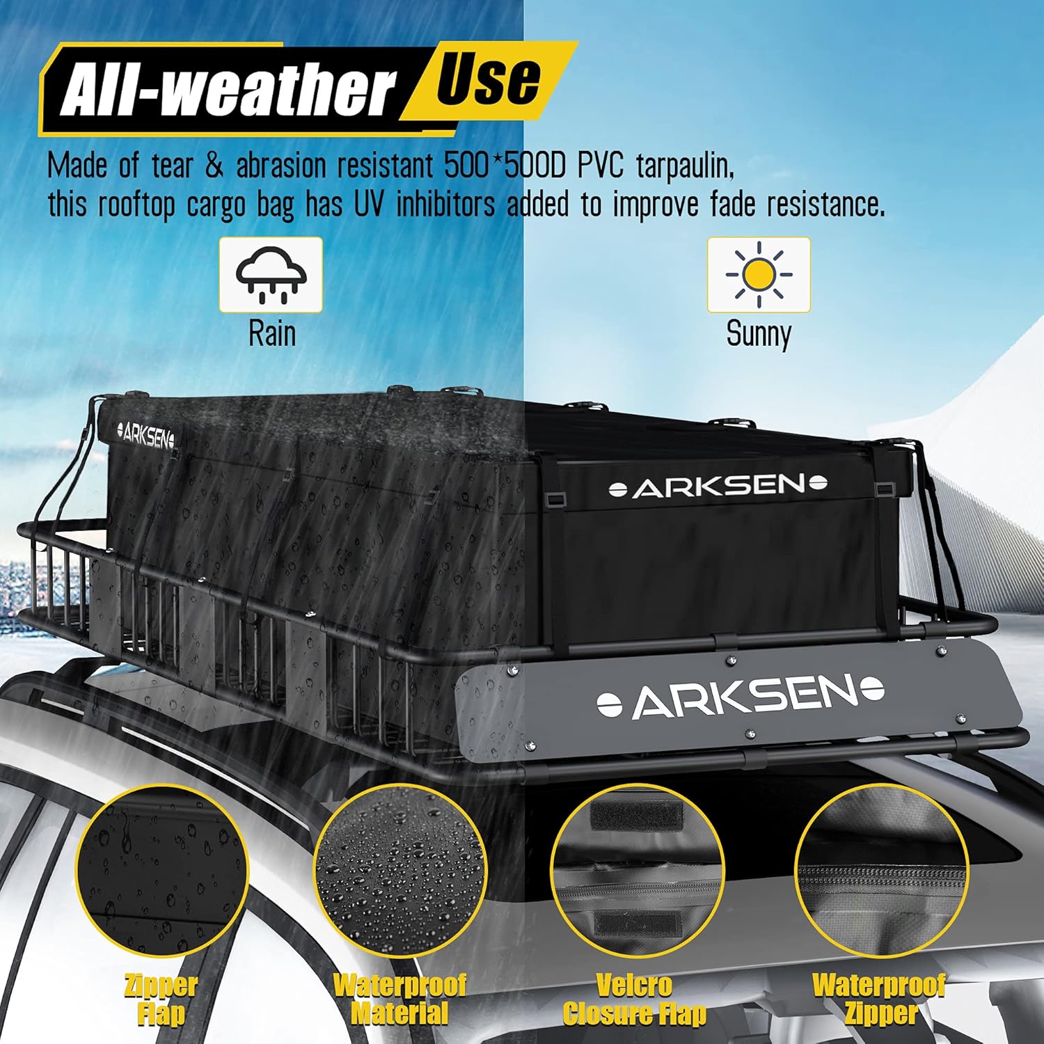 Roof Rack Cargo Basket with Soft-Shell Carrier for SUV Trucks Cars Black k7m