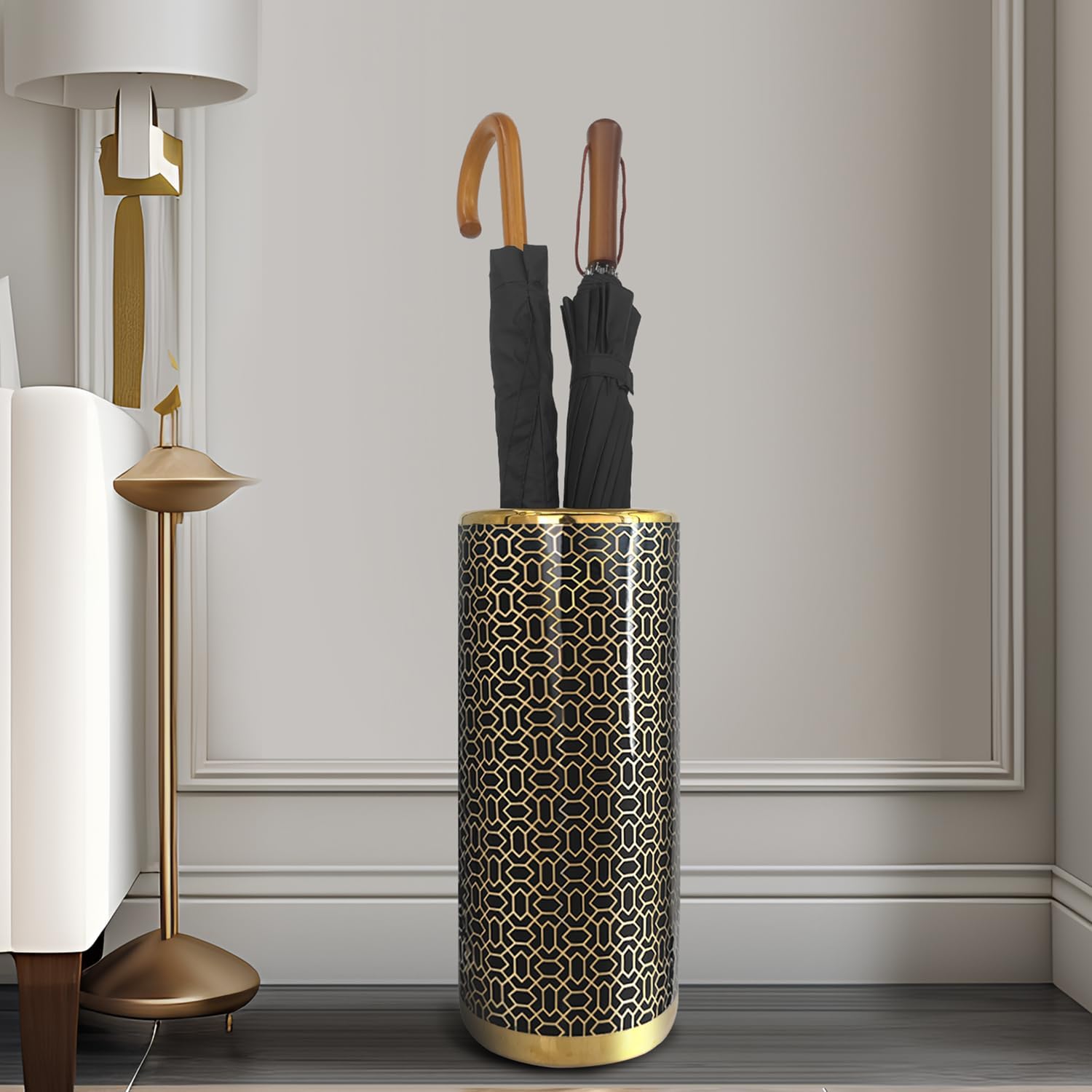 Ceramic Umbrella Stand Holder Indoor 18 Inch Black Gold k7