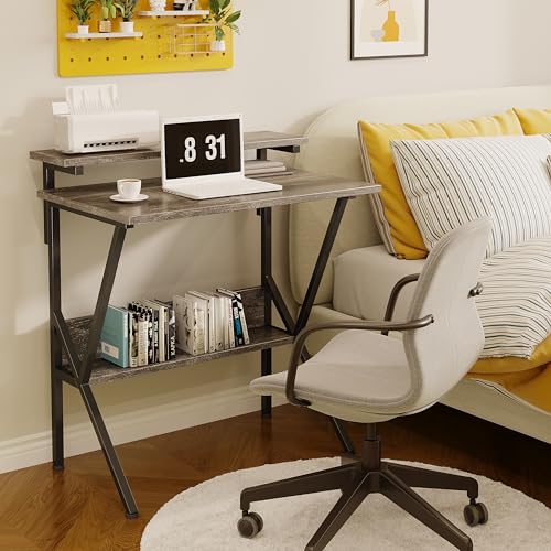 Small Computer Desk with Adjustable Monitor Stand for Home Office Grey k7p