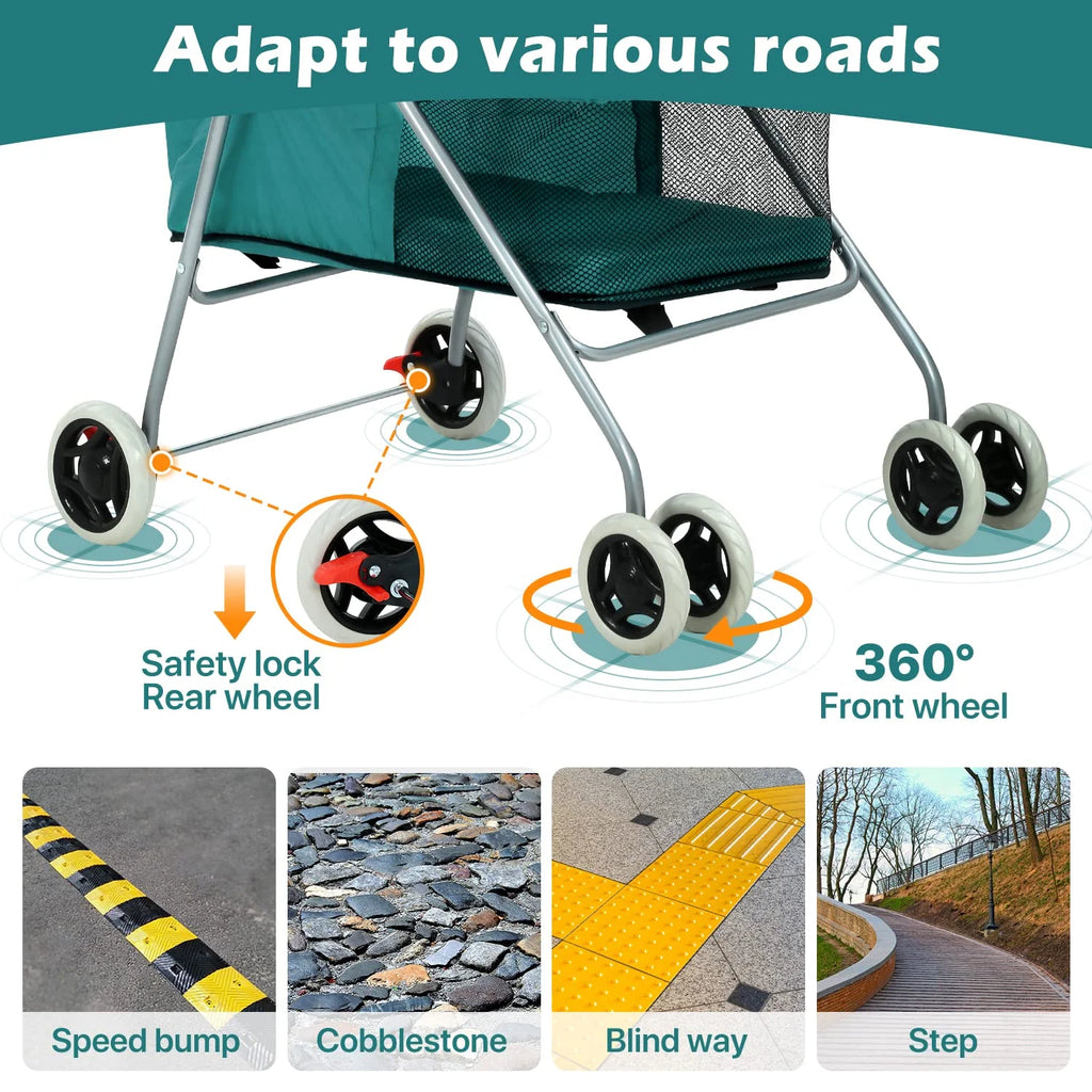 Dog Stroller Folding 4-Wheel Teal a7